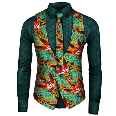 Conjunto de Tres Piezas Africano para Hombre: Camisa, Chaleco y Corbata - Image 7