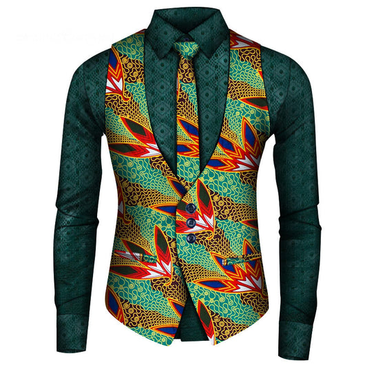 Conjunto de Tres Piezas Africano para Hombre: Camisa, Chaleco y Corbata - Image 7