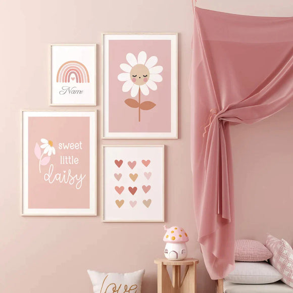 Cuadro Decorativo Lienzo Flores Arcoíris con Mensaje de Amor