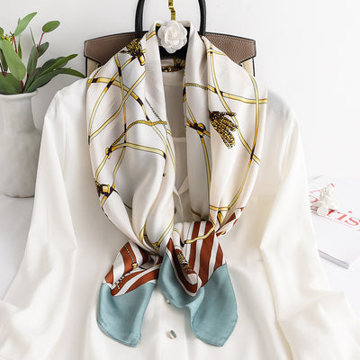 Pañuelo Cuadrado de Seda Sintética con Cadena - Elegancia para Primavera y Otoño - Image 13