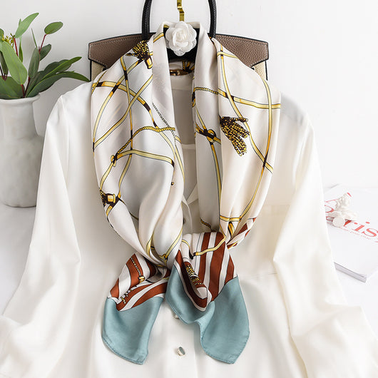 Pañuelo Cuadrado de Seda Sintética con Cadena - Elegancia para Primavera y Otoño - Image 13