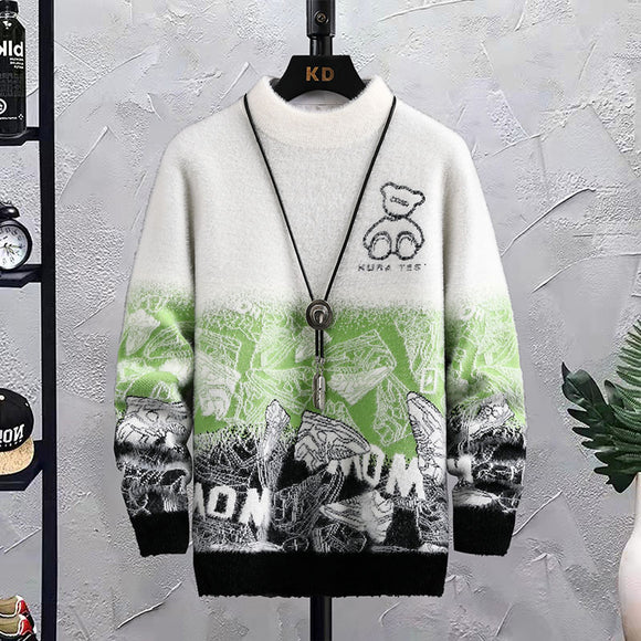 Suéter Hip Hop Patchwork Cuello Redondo para Hombre