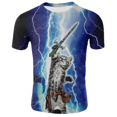 Playera Deportiva Ajustada con Estampado 3D de Gatos - Image 4