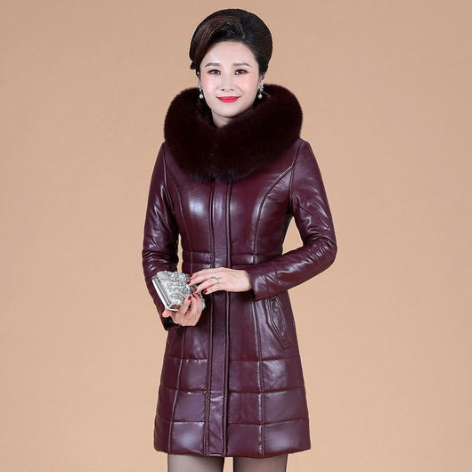 Chaqueta de Plumón en Cuero Genuino para Mujeres Maduras - Image 5