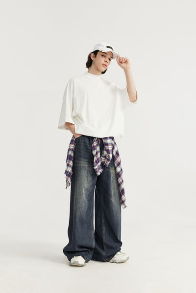 Pantalones Vaqueros Rectos Talla Alta para Hombre - Corte Ancho Lavado - Image 19