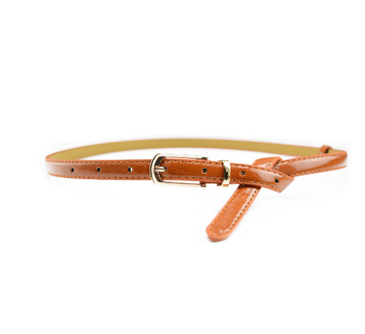 White patent leather women's belt with a slim strap and a gold-tone rectangular pin buckle. - Image 7