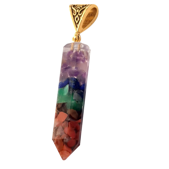 Collar Hexagonal de Piedras Trituradas de los Siete Chakras con Colgante Aura
