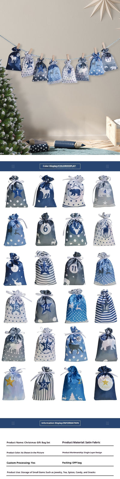 Set de Bolsas de Regalo Calendario Navideño en Satén - Image 19