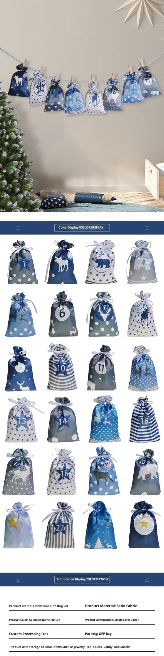 Set de Bolsas de Regalo Calendario Navideño en Satén - Image 19