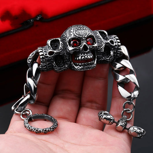 Pulsera Calavera Gabala de Acero Titanio con Incrustaciones de Gemas para Hombre - Image 6