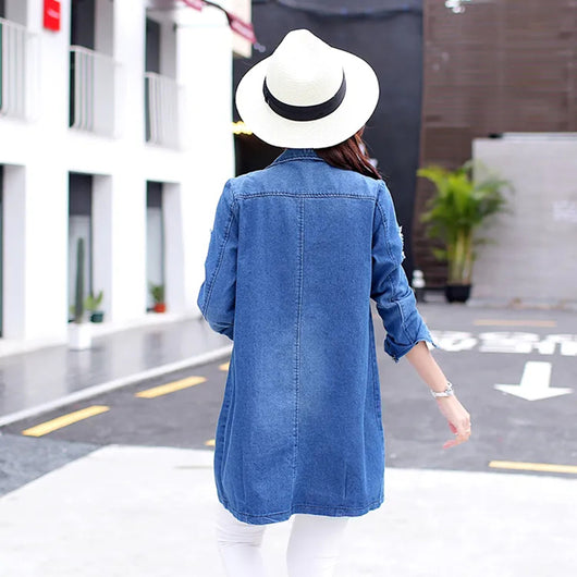 Chaqueta Denim Suelta con Roturas Estilo Mid-Length - Image 4