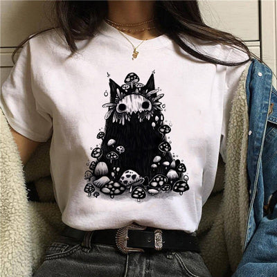 Playera Gato Caricatura con Hongos Halloween Manga Corta - Image 2