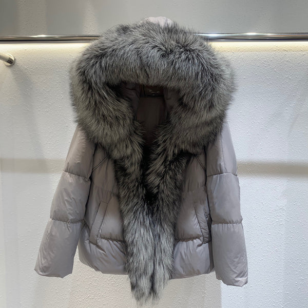 Chaqueta de Plumón con Cuello de Piel de Zorro para Mujer