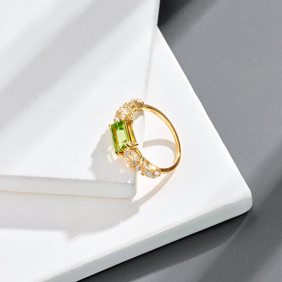 Anillo Rectangular de Plata 925 con Baño de Oro K e Incrustación de Olivino Verde - Image 4