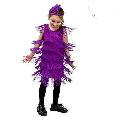 Vestido de Danza Latina Infantil Retro con Flecos para Presentaciones - Image 9