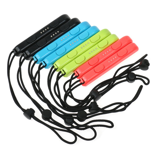 Two black Nintendo Switch Joy-Con wrist straps, one showing internal metal rail, the other with buttons and lanyard. - Image 13