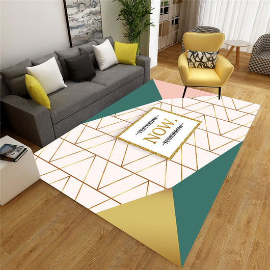 Nordic light luxury rectangular carpet with geometric abstract pattern in pink, teal, grey, gold, and white marble. - Image 5