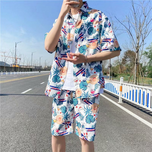 Conjunto de Playa Floral para Hombre - Camisa y Pantalones Cortos