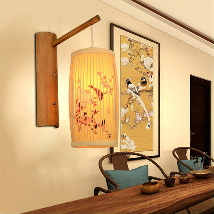 Lámpara de Pared de Bambú Tejido Estilo Chino Moderno - Image 2