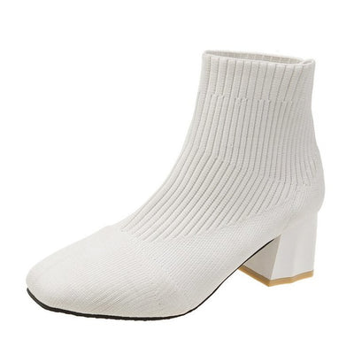 Botas Tejidas con Punta Cuadrada y Tacón Grueso - Image 7