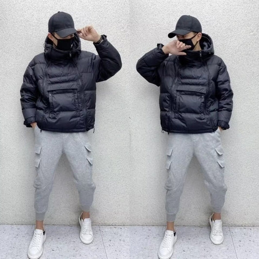 Chaqueta Acolchada para Hombre con Capucha y Cierre Diagonal - Abrigo de Invierno para Parejas - Image 2