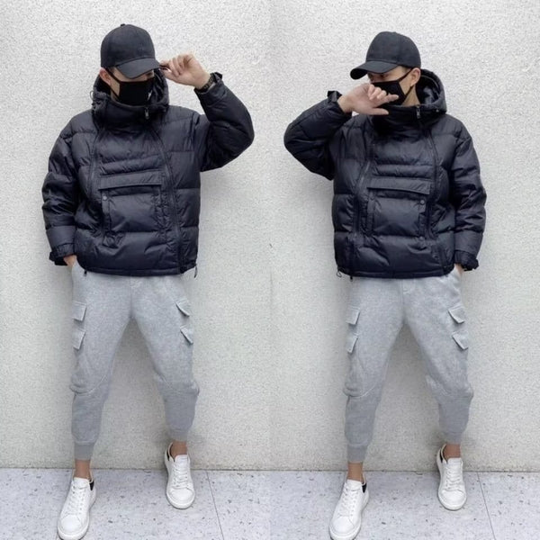 Chaqueta Acolchada para Hombre con Capucha y Cierre Diagonal - Abrigo de Invierno para Parejas