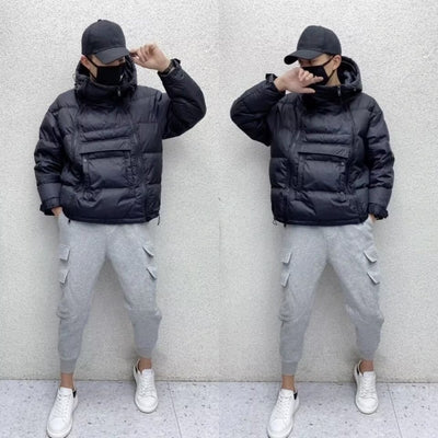 Chaqueta Acolchada para Hombre con Capucha y Cierre Diagonal - Abrigo de Invierno para Parejas - Image 2