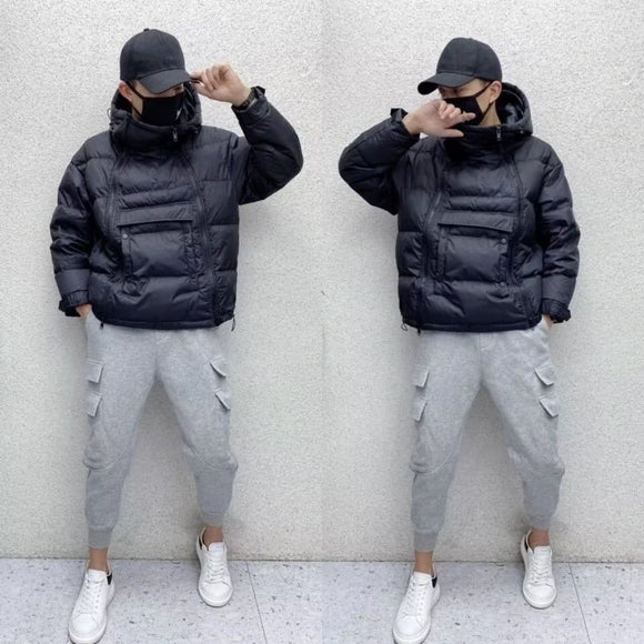 Chaqueta Acolchada para Hombre con Capucha y Cierre Diagonal - Abrigo de Invierno para Parejas