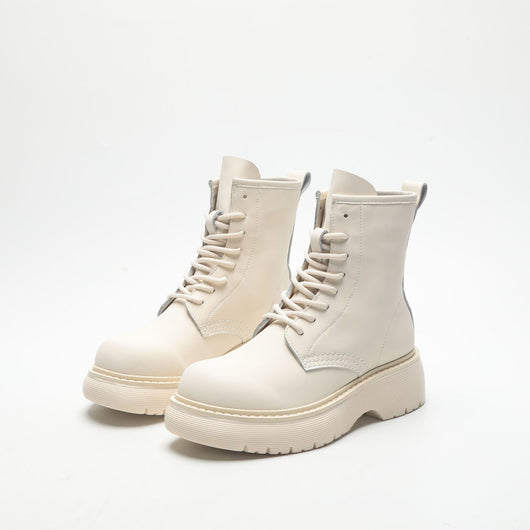 Botines Rosas de Cuero con Suela Elevada - Botas Tobilleras Versátiles para Mujer - Image 5