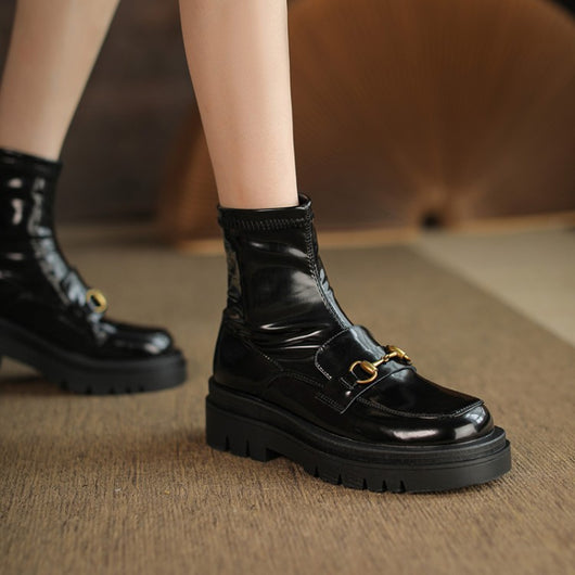 Botas Cortas de Cuero Genuino con Plataforma y Tacón Bajo - Estilo Casual Mujer - Image 3