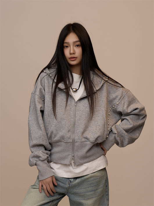 Cardigan Gris con Capucha y Doble Cierre - Image 18