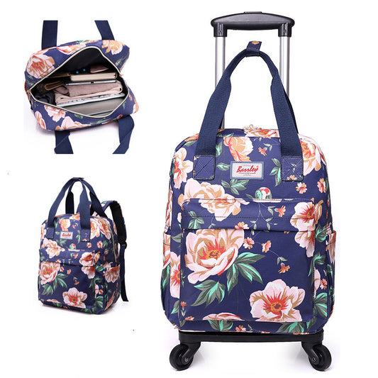 Mochila Trolley Plegable Impresa 2 en 1 con Asa Desprendible