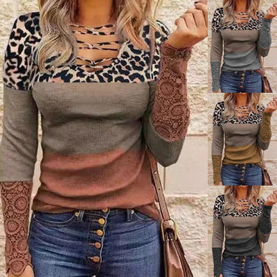 Suéter Ajustado de Punto con Encaje V y Rayas Laterales para Mujer - Image 9