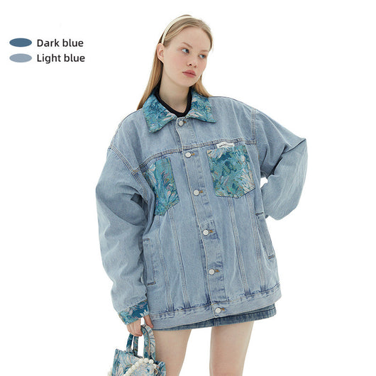 Chaqueta de Mezclilla Suelta Estampada para Parejas - Image 6