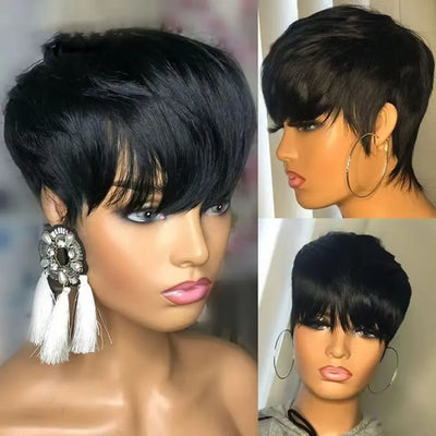 Peluca Corta Recta para Mujer con Cabello Humano Real