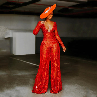 Jumpsuit Rojo con Lentejuelas y Escote Halter - Estilo Europeo - Image 7