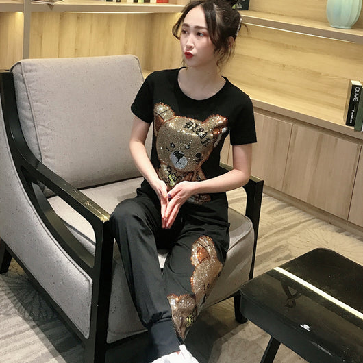 Camiseta Infantil Estampado Oso con Strass y Pantalón Casual - Image 6