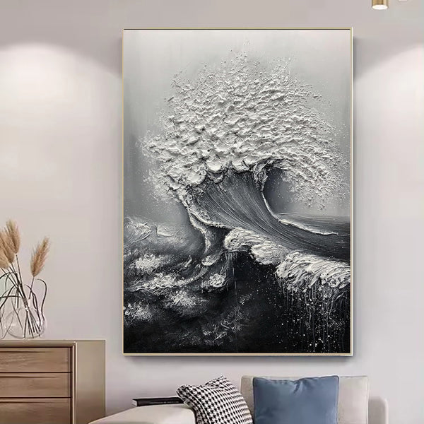 Cuadro Óleo Abstracto Olas 3D - Pintura Artesanal para Decoración de Hogar