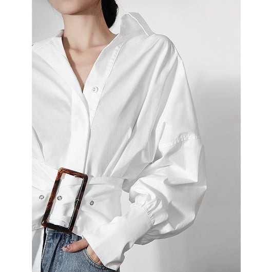 Camisa Blanca Manga Larga con Diseño de Cinturón - Image 7