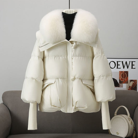 Abrigo Acolchado de Plumón con Cuello de Piel para Mujer - Chaqueta Corta Térmica Invierno - Image 10
