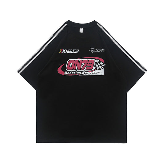 Playera Retro de Carreras con Estampado Desgastado - Unisex para Pareja - Image 6