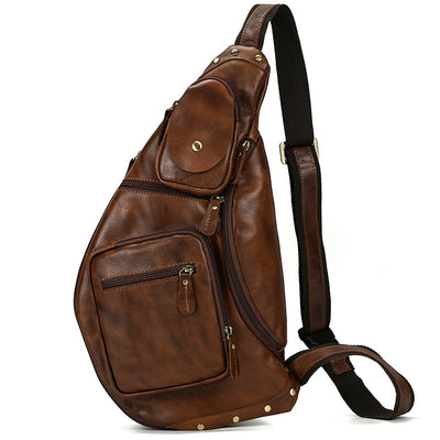 Bolsa de Pecho de Cuero para Hombre - Mochila Diagonal Casual para Viajes - Image 6