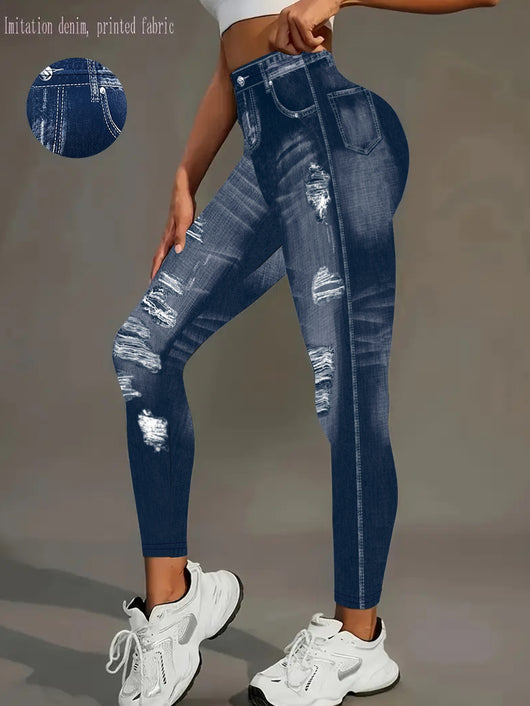 Leggings de Estilo Denim con Estampado Digital para Mujer - Image 18