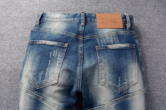 Jeans Slim Vintage Rotos con Parches para Hombre - Image 12