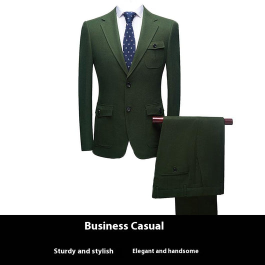 Traje Business Casual Verde Terciopelo para Hombre - Image 6