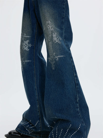 Jeans Acampanados Efecto Lavado con Cristales Brillantes - Image 5