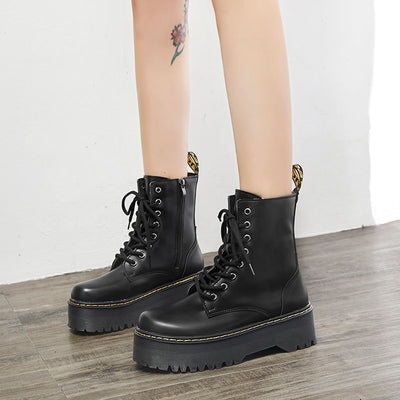 Botas Mujer Tacón Grueso Antideslizante Punta Redonda con Cordones - Image 12