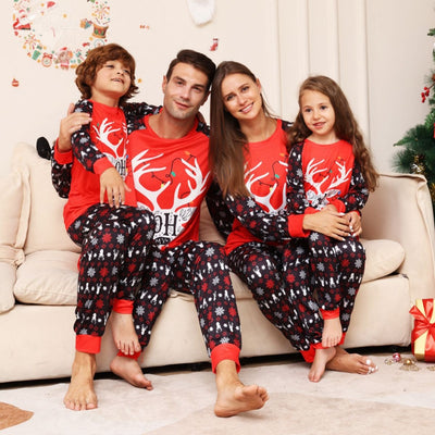Pijama Navideño Familiar a Juego - Diseño Reno y Copo de Nieve