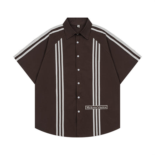 Camisa de Rayas Patchwork Manga Corta para Hombre - Image 7