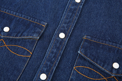Camisa Denim Lavado Floral con Bolsillo Frontal - Image 21